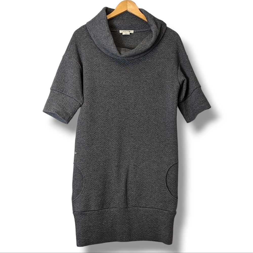 Lacoste Quilted Cowl Neck Minimalist 1/2 Sleeve Sweater Dress Gray: EU 36/ Small